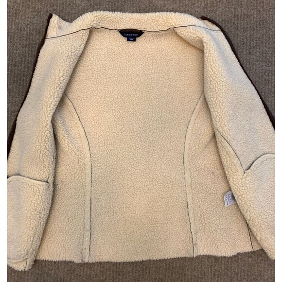 Lands End Vest Womens S/P (6-8) Sherpa Shearling Lined Vegan Faux Suede Zip-Up - Picture 2 of 9